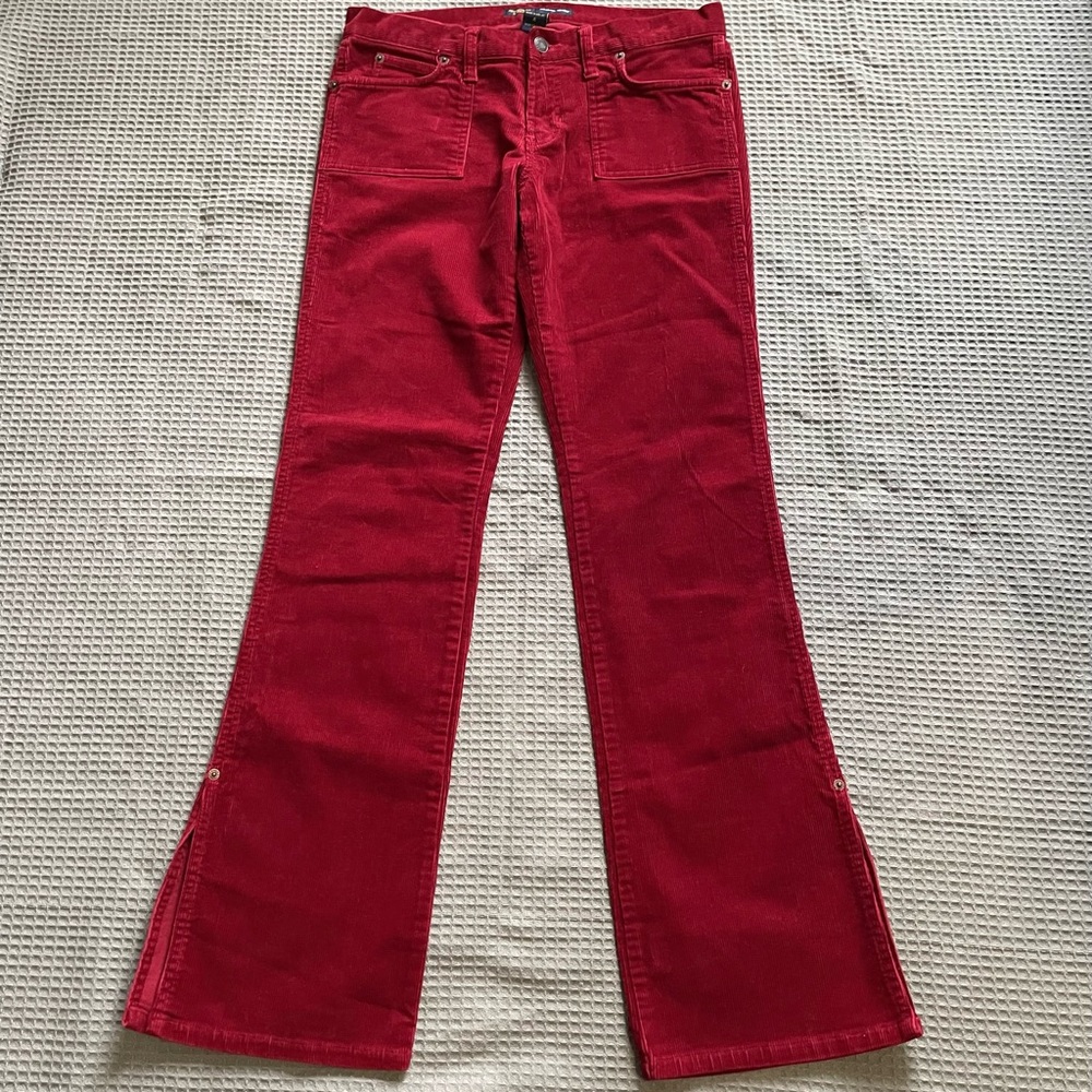 Abercrombie & Fitch Corduroy Pants 4 Womens Red Stretch Bootcut Flare Ankle Slit
